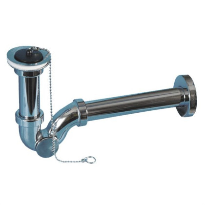 MRP3220-CB Сифон трубный P-образный (1 1/4"х32мм) металлический без выпуска с ревизией, отводной