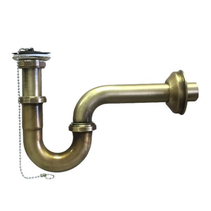 MRP3275-AB Сифон трубный P-образный (1 1/4"х32мм) металлический без выпуска с отводной трубой D3