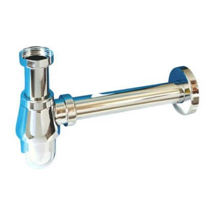 MR3250-CB-NW Сифон бутылочный (1 1/4"х32мм) металлический с высокой колбой, без выпуска, с отводной