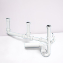 SK3-50 Сифон трубный P-образный (1 1/2"х40мм) с 3-мя однорядными входами на 1 1/2"«мама», адаптером