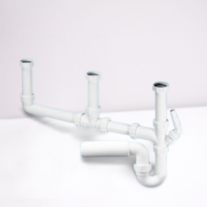 SK3-50 Сифон трубный P-образный (1 1/2"х40мм) с 3-мя однорядными входами на 1 1/2"«мама», адаптером