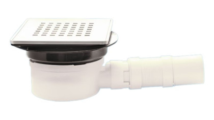 MRFG5-NRV-PS Трап с металл. (полированная н/ж) решеткой 143ммх143мм, вставкой "сухой гидрозатвор"