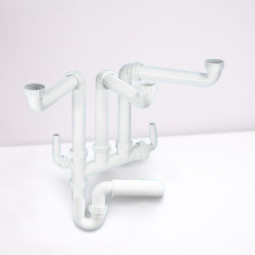 SSK3-50 Сифон трубный Р-образный (1 1/2"х40мм) с 3-мя многорядными входами на 1 1/2"«мама», 2-мя ад