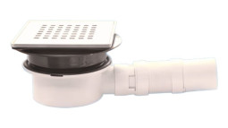 MRFG7-NRV-BS Трап с металл.(браширов. н/ж) решеткой 143ммх143мм, фланцем, вставкой "сухой гидрозатв