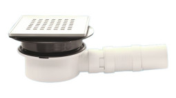 MRFG7-NRV-PS Трап с металл.(полиров.н/ж) решеткой 143ммх143мм, фланцем, вставкой "сухой гидрозатвор