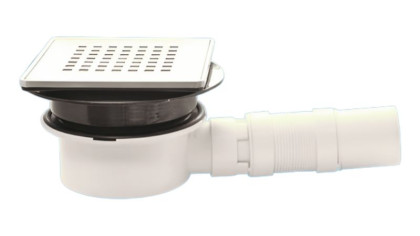 MRFG7-NRV-PS Трап с металл.(полиров.н/ж) решеткой 143ммх143мм, фланцем, вставкой "сухой гидрозатвор