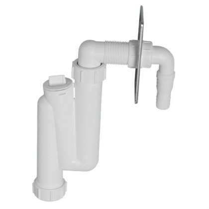 OBT32-WM Сифон трубный S-образный для слива бытовой техники с металлической декоративной накладкой;