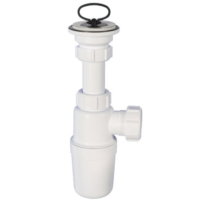 MRW1-A  Сифон бутылочный (1 1/4"'x32мм) с выпуском (60мм нержавеющая решетка), пробкой; выход компр