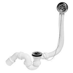 MRB1 Трап (1 1/2"х40мм) для ванн "стандартный" с переливом (L368ммхD34мм), нержавеющими решетками,