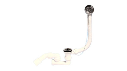 MRB1-N Трап неразборный с ревизией для ванн с переливом (L505ммхD34мм), нержавеющими решетками, про