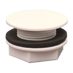 TAPSTOP23-WH  Заглушка круглая D43мм пластиковая с конртгайкой под отверстие Dmax=40мм; крепление L