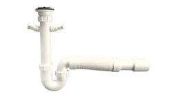 MRSK10 Сифон трубный P/S-образный (1 1/2"х40мм) c выпуском (70мм нержавеющая решетка), пробкой, 2-м
