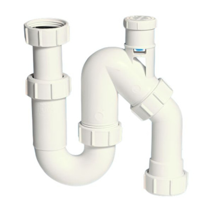 MRW7V  Сифон трубный Р/S-образный (1 1/4"х32мм) без выпуска с вентиляционным клапаном и универсальн