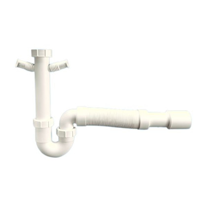 MRSK10-NW Сифон трубный P/S - образный (1 1/2"х40мм) без выпуска c 2-мя адаптерами под углом для сл