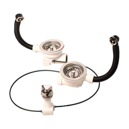 OF22PUS113ES Слив-перелив для 2-х раковин под круглое отверстие перелива (L235ммхD25мм, 113мм нержа