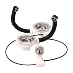 OF22PUS113S  Слив-перелив для 2-х раковин под круглое отверстие перелива (L235ммхD25мм, 113мм нержа