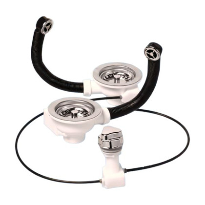 OF22PUS113S  Слив-перелив для 2-х раковин под круглое отверстие перелива (L235ммхD25мм, 113мм нержа