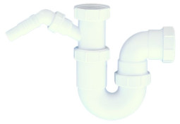 5259W Сифон трубный Р-образный (2"х50мм) без выпуска с адаптером под углом для слива бытовой техник