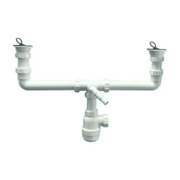 MRSK5-A Сифон бутылочный (1 1/2"х40мм) для 2-х раковин с выпусками (70мм нержавеющие решетки), проб