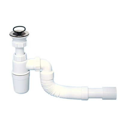 MRSK9 Сифон бутылочный (1 1/2"х32мм) с выпуском (70 мм нержавеющая решетка), пробкой и отводным раз