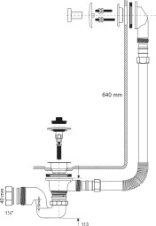 BRASSTRAP-50-AB Трап (1 1/4"х40мм) из латуни для ванн с переливом (L640ммхD25мм), металлическими 70