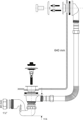 BRASSTRAP-50-AB Трап (1 1/4"х40мм) из латуни для ванн с переливом (L640ммхD25мм), металлическими 70