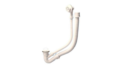 MRB4 Трап (1 1/2"х40мм) для ванн с переливом (L500ммхD25мм) с пластиковыми решетками, пробкой и гиб